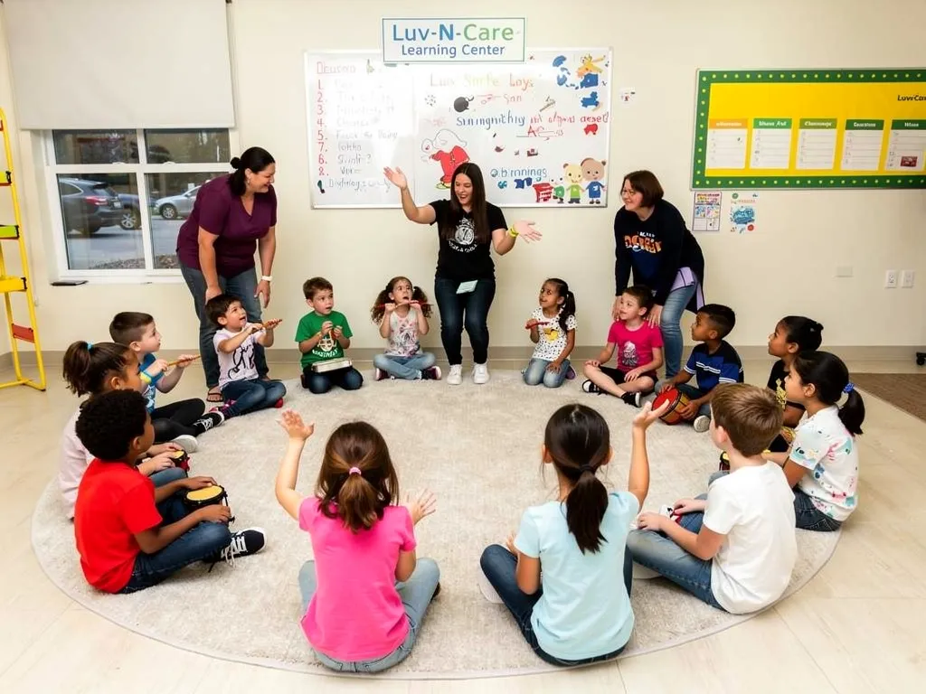 children moving and dancing joyfully to music in a vibrant early childhood education setting