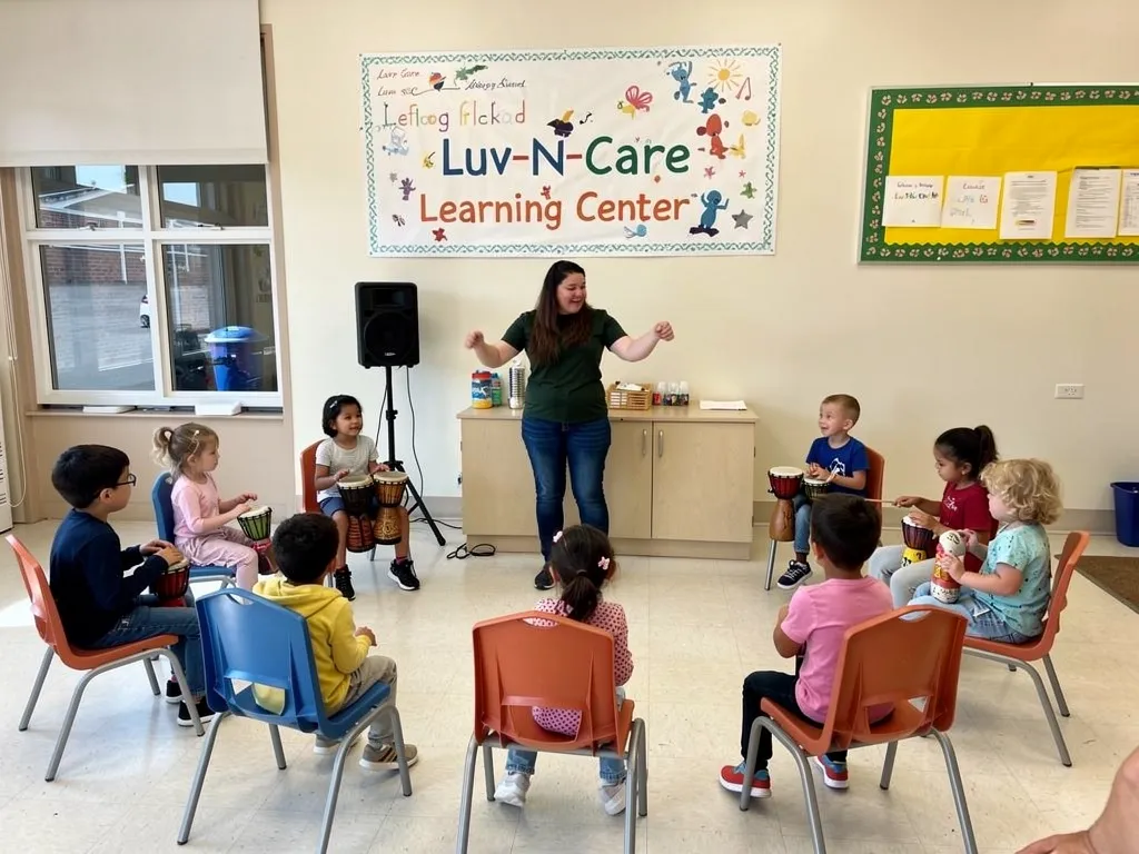 a diverse group of young children joyfully participating in a multicultural music and movement session,