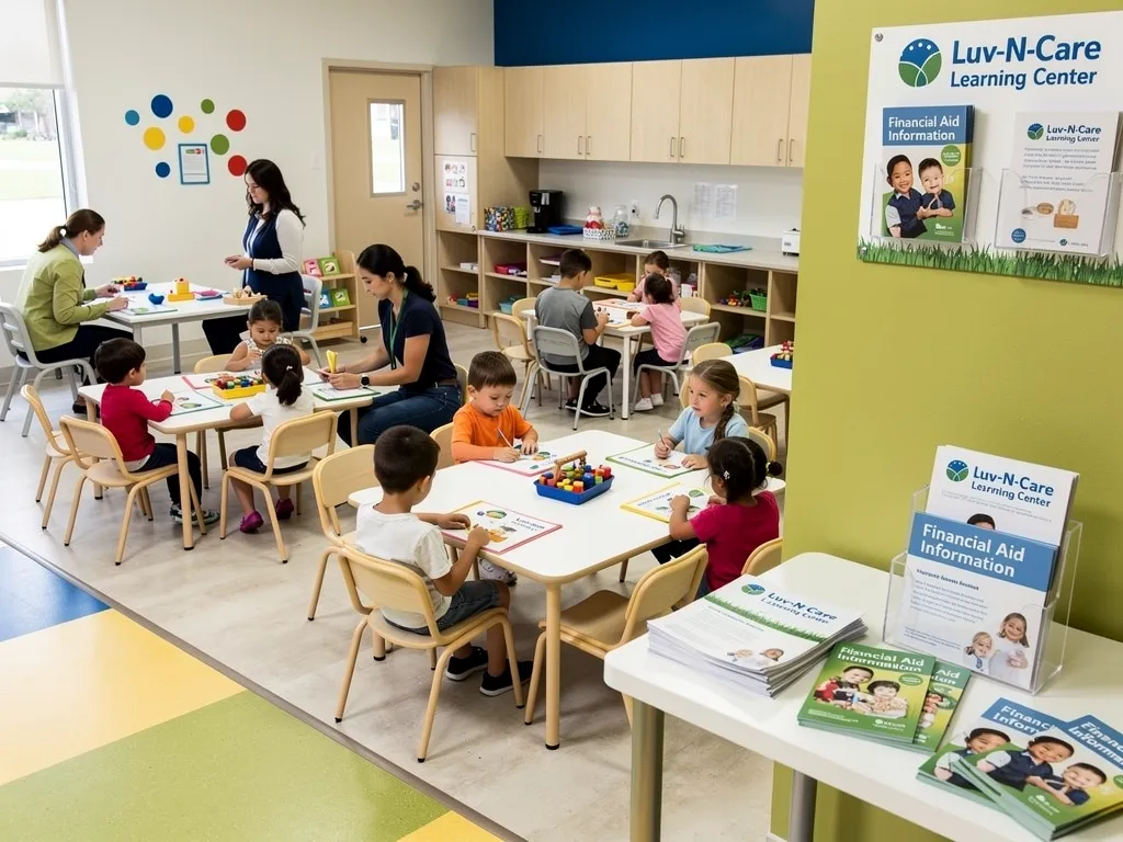 a vibrant, modern preschool facility with welcoming classrooms showcasing engaged children learning, paired with a